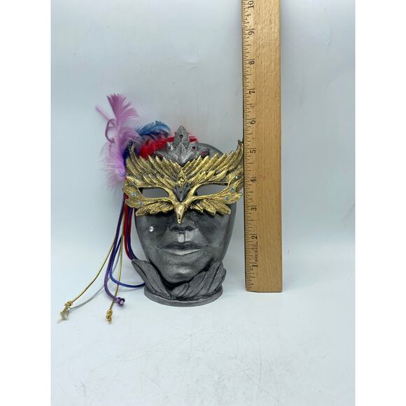 Michael Ricker Pewter Mardi Gras Mask Sculpture with stand Nadine"505/545 signed - Picture 9 of 10